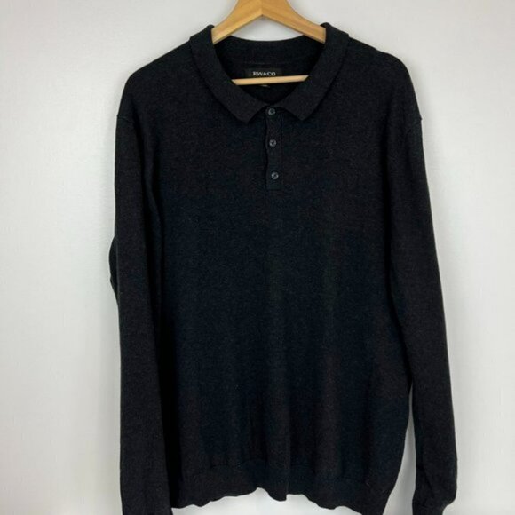 RW&Co Men's XL Dark Gray Collared Long Sleeve sweater Knit 100% Cotton - Picture 3 of 11
